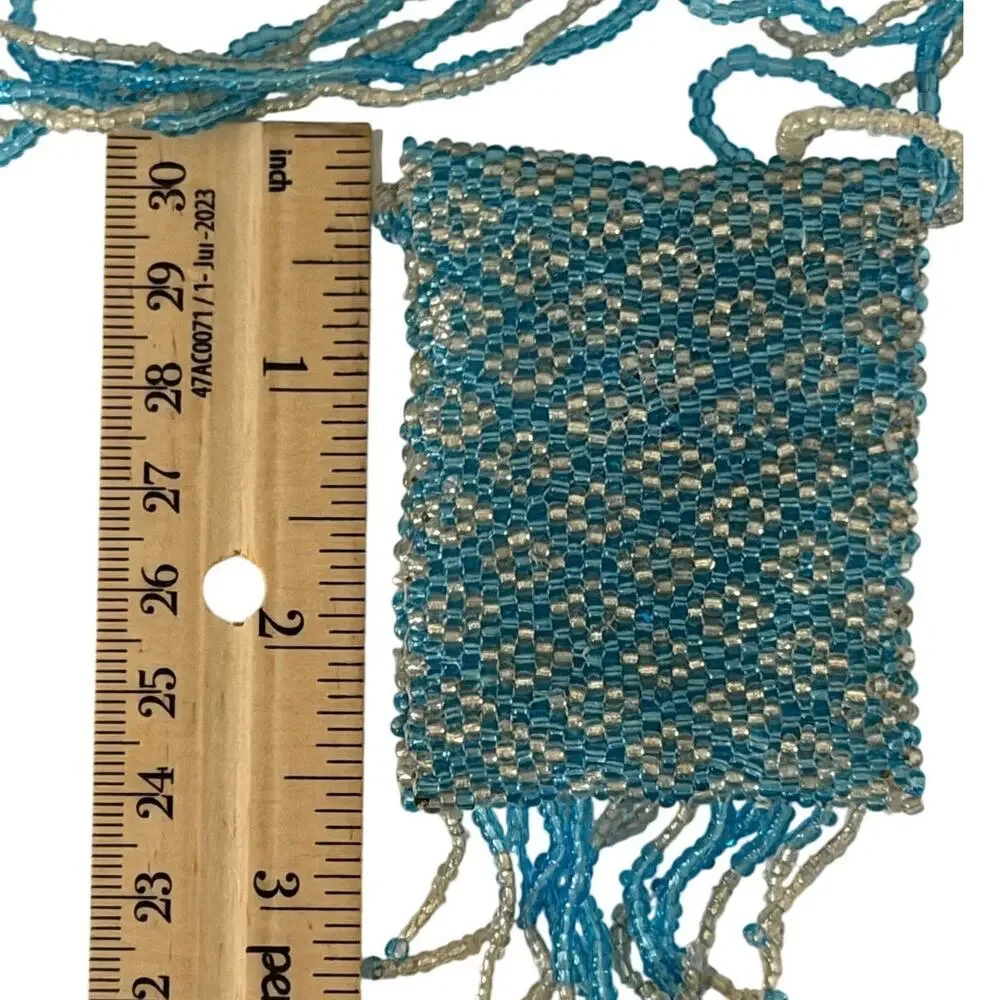 Vintage Beaded Medicine Bag Necklace Seed Bead Amulet Coin Pouch 36”